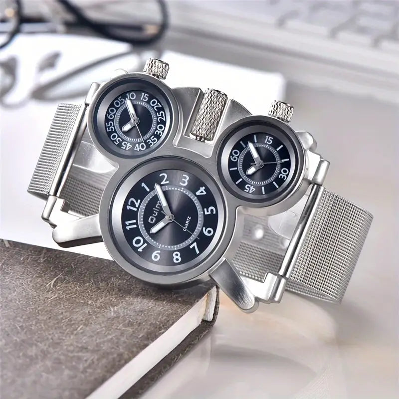 Men's Watch 3 Time Zone Unique Creative Quartz Watch