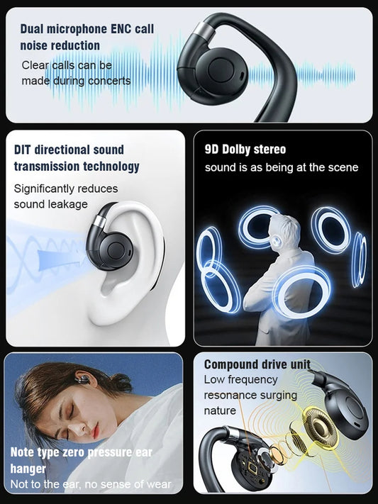 Bone Conduction Wireless Open AI Noise Canceling Bluetooth Headphones