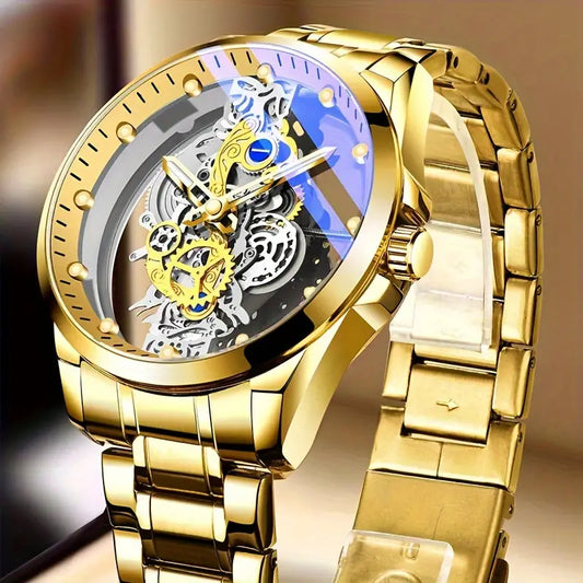 Men's Gold Skeleton Automatic Quartz Watch
