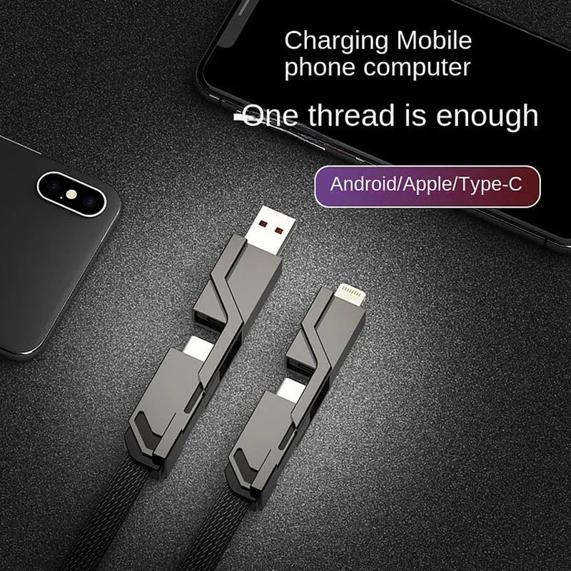 🔥New Year 2024 Sale✨4-in-1 USB C Cable Lightning Cable 100W [Fast Charging & Data Sync] Flat Braided Multi iPad Charger Cord Combo Lightning/Type C/USB A Ports