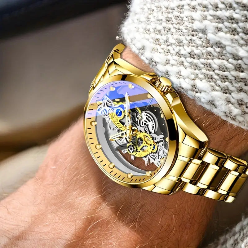 Men's Gold Skeleton Automatic Quartz Watch