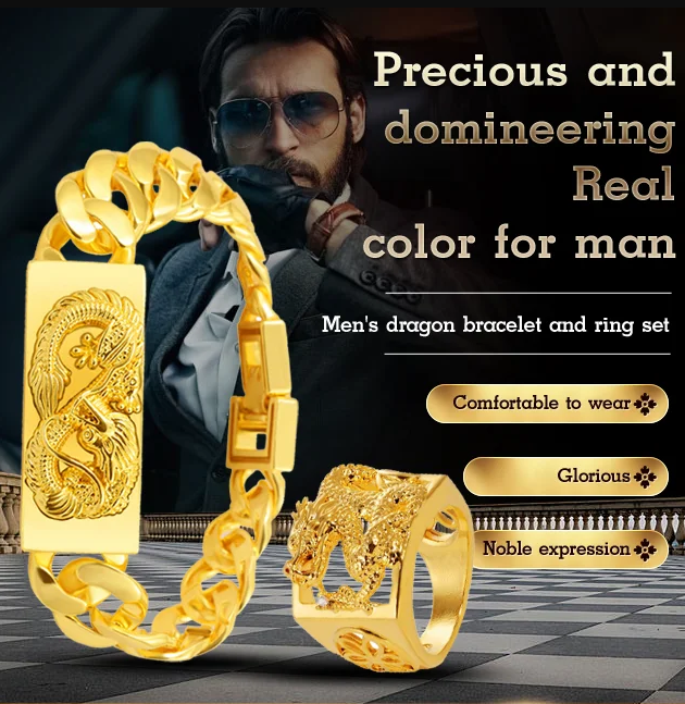 Vietnam Imitation Gold Plated Hollowed Domineering Dragon Ring Dragon Bracelet Set